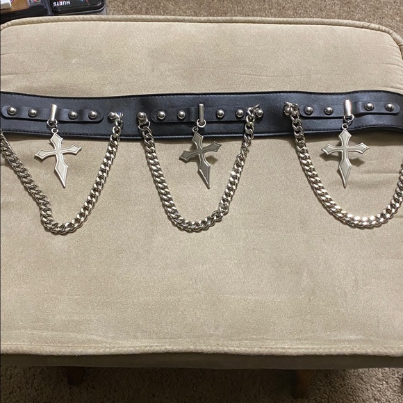 Killstar Hope to Die black faux leather studded waist belt crosses chains